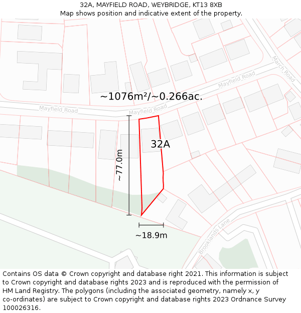 32A, MAYFIELD ROAD, WEYBRIDGE, KT13 8XB: Plot and title map