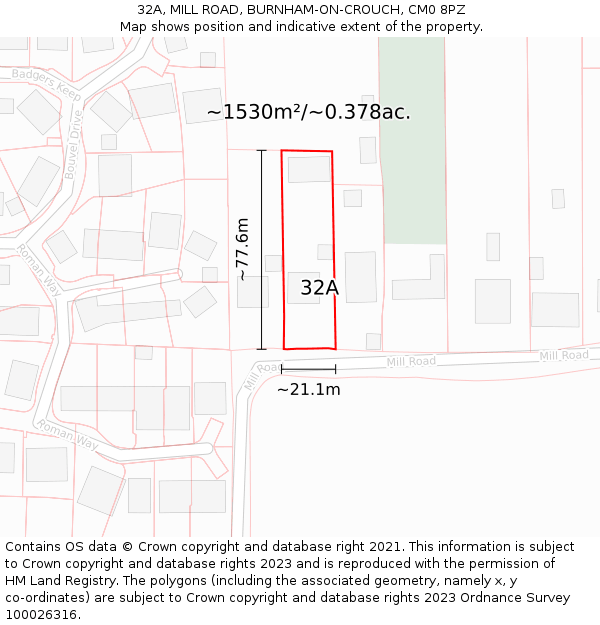 32A, MILL ROAD, BURNHAM-ON-CROUCH, CM0 8PZ: Plot and title map