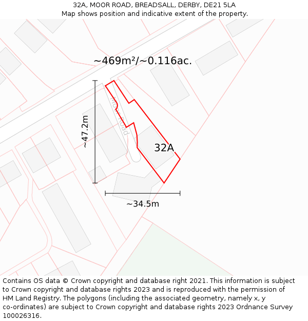 32A, MOOR ROAD, BREADSALL, DERBY, DE21 5LA: Plot and title map