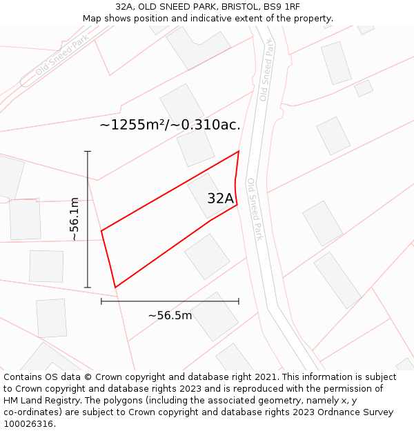32A, OLD SNEED PARK, BRISTOL, BS9 1RF: Plot and title map