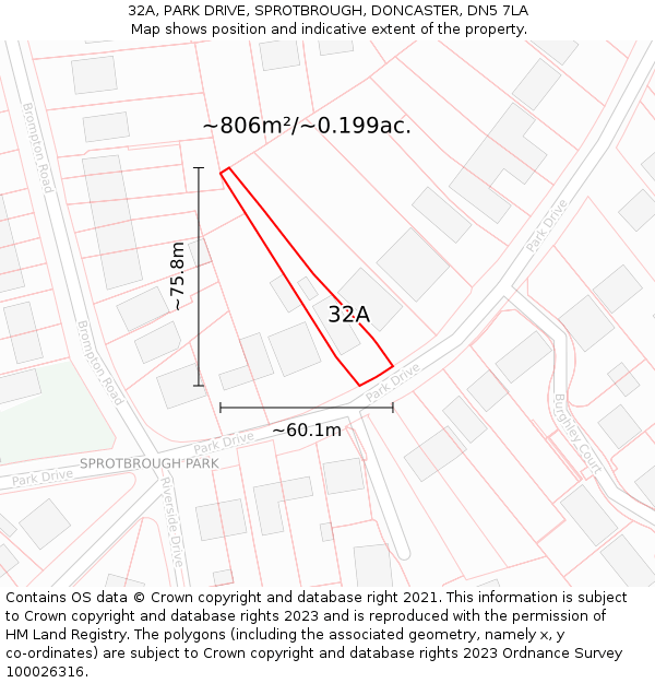 32A, PARK DRIVE, SPROTBROUGH, DONCASTER, DN5 7LA: Plot and title map