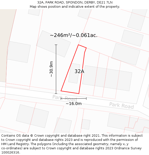 32A, PARK ROAD, SPONDON, DERBY, DE21 7LN: Plot and title map