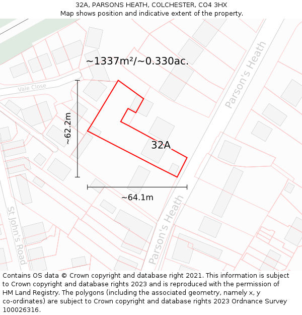 32A, PARSONS HEATH, COLCHESTER, CO4 3HX: Plot and title map