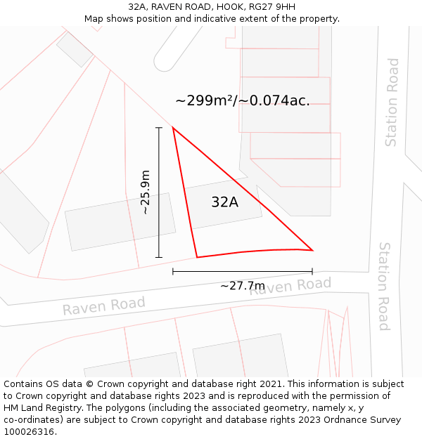 32A, RAVEN ROAD, HOOK, RG27 9HH: Plot and title map