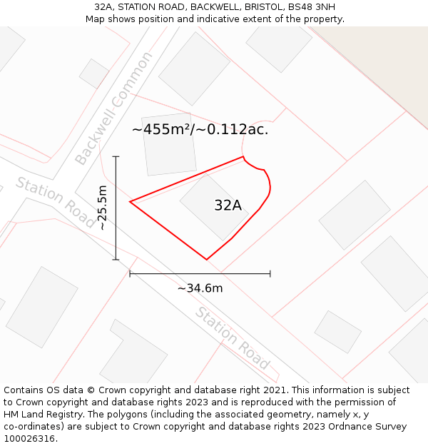 32A, STATION ROAD, BACKWELL, BRISTOL, BS48 3NH: Plot and title map