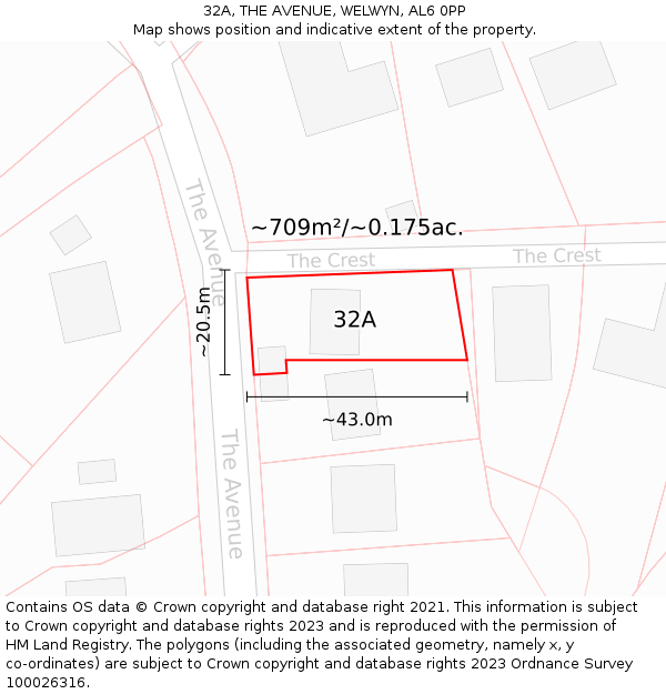 32A, THE AVENUE, WELWYN, AL6 0PP: Plot and title map