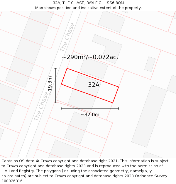 32A, THE CHASE, RAYLEIGH, SS6 8QN: Plot and title map