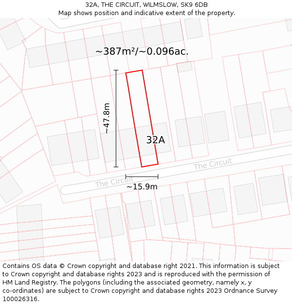 32A, THE CIRCUIT, WILMSLOW, SK9 6DB: Plot and title map