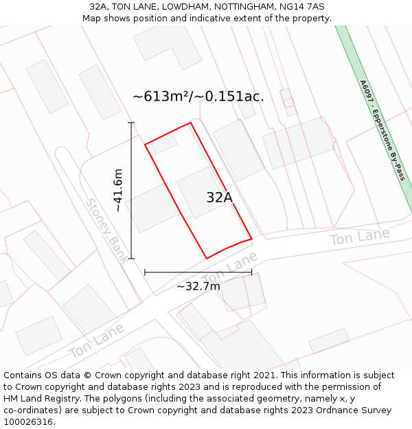 32A, TON LANE, LOWDHAM, NOTTINGHAM, NG14 7AS: Plot and title map