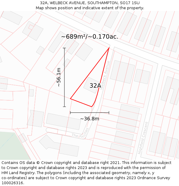 32A, WELBECK AVENUE, SOUTHAMPTON, SO17 1SU: Plot and title map