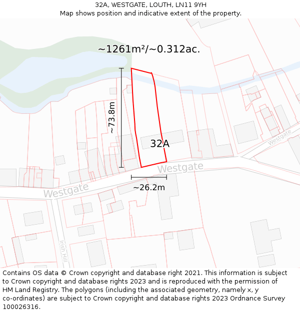 32A, WESTGATE, LOUTH, LN11 9YH: Plot and title map