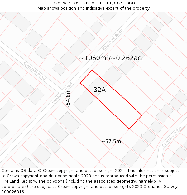 32A, WESTOVER ROAD, FLEET, GU51 3DB: Plot and title map