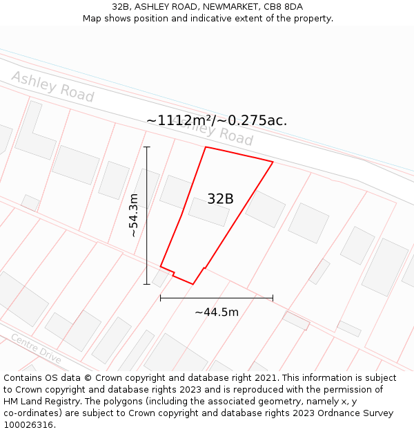 32B, ASHLEY ROAD, NEWMARKET, CB8 8DA: Plot and title map