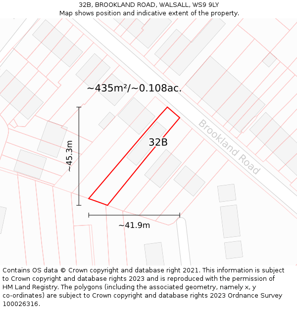 32B, BROOKLAND ROAD, WALSALL, WS9 9LY: Plot and title map