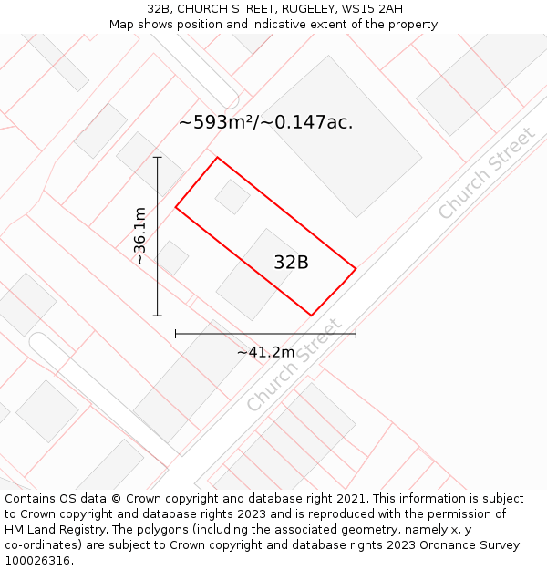32B, CHURCH STREET, RUGELEY, WS15 2AH: Plot and title map