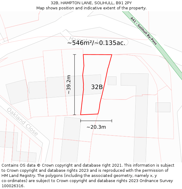 32B, HAMPTON LANE, SOLIHULL, B91 2PY: Plot and title map