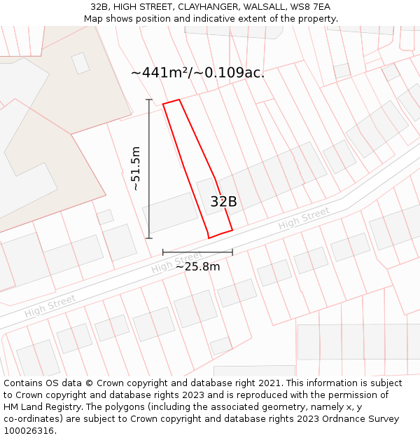 32B, HIGH STREET, CLAYHANGER, WALSALL, WS8 7EA: Plot and title map
