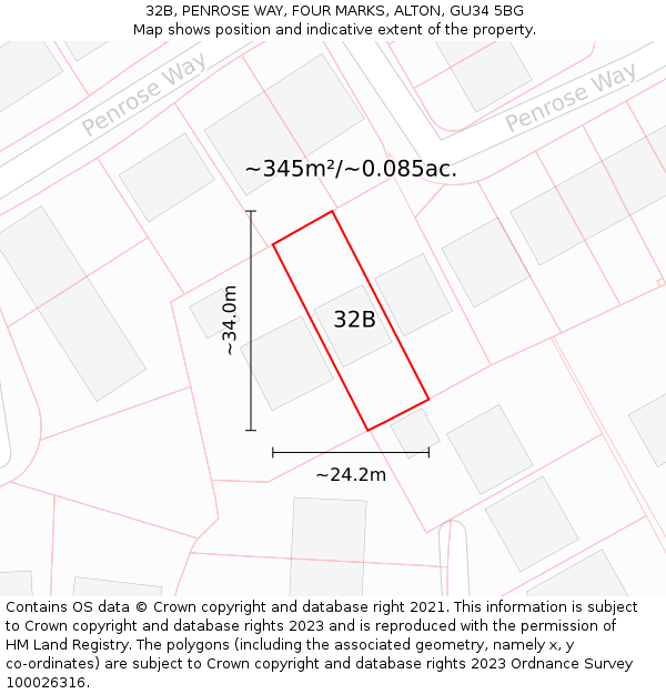 32B, PENROSE WAY, FOUR MARKS, ALTON, GU34 5BG: Plot and title map