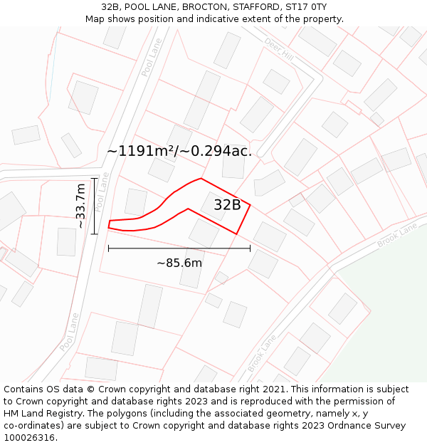 32B, POOL LANE, BROCTON, STAFFORD, ST17 0TY: Plot and title map