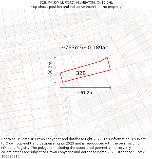 32B, WINDMILL ROAD, NUNEATON, CV10 0HL: Plot and title map