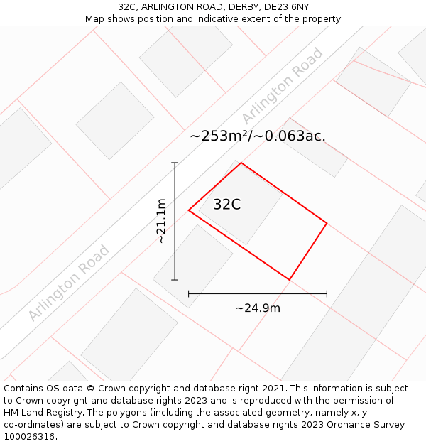 32C, ARLINGTON ROAD, DERBY, DE23 6NY: Plot and title map