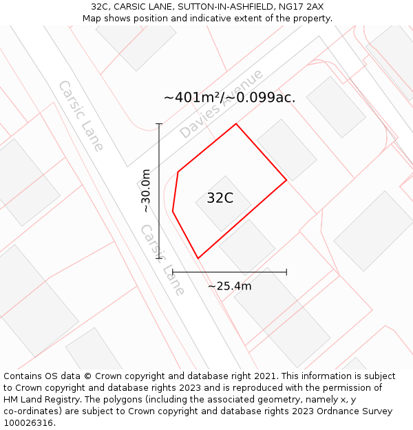 32C, CARSIC LANE, SUTTON-IN-ASHFIELD, NG17 2AX: Plot and title map