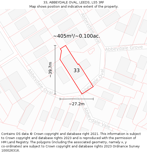33, ABBEYDALE OVAL, LEEDS, LS5 3RF: Plot and title map