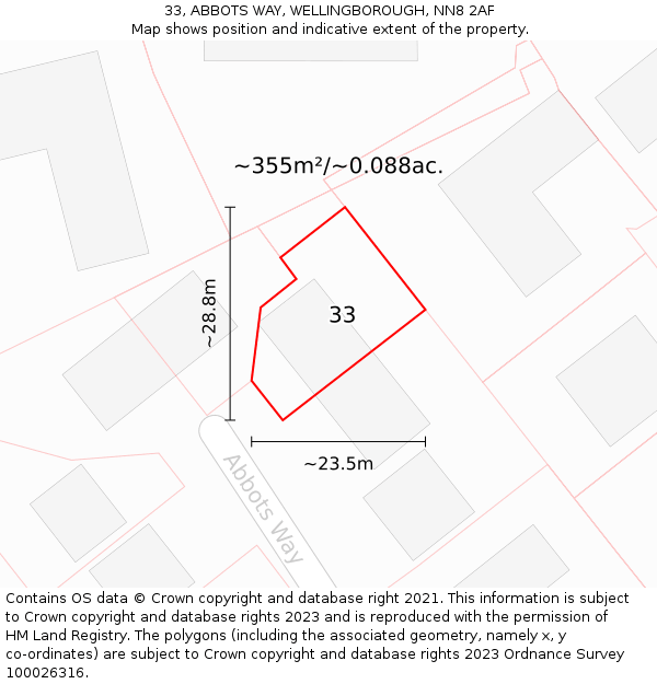33, ABBOTS WAY, WELLINGBOROUGH, NN8 2AF: Plot and title map