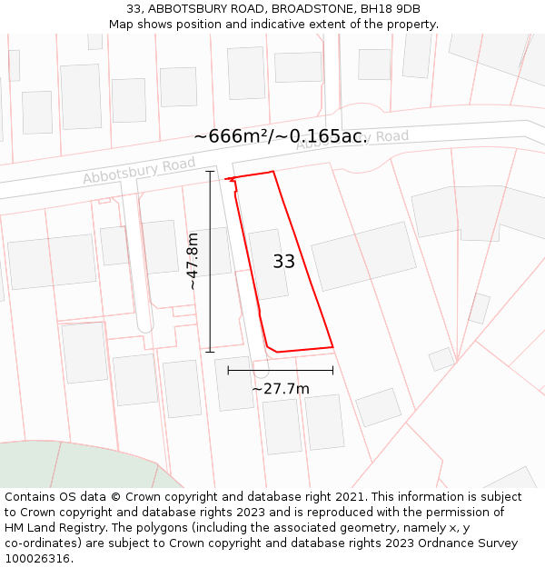 33, ABBOTSBURY ROAD, BROADSTONE, BH18 9DB: Plot and title map
