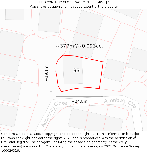33, ACONBURY CLOSE, WORCESTER, WR5 1JD: Plot and title map