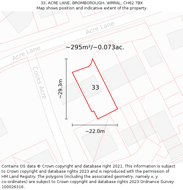 33, ACRE LANE, BROMBOROUGH, WIRRAL, CH62 7BX: Plot and title map