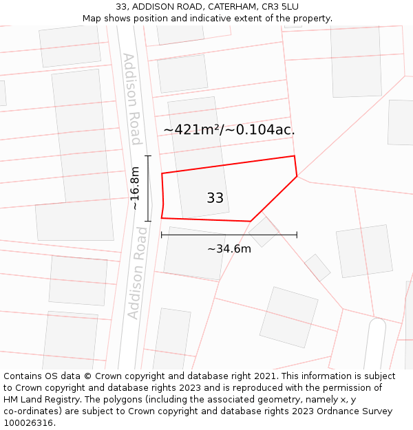 33, ADDISON ROAD, CATERHAM, CR3 5LU: Plot and title map