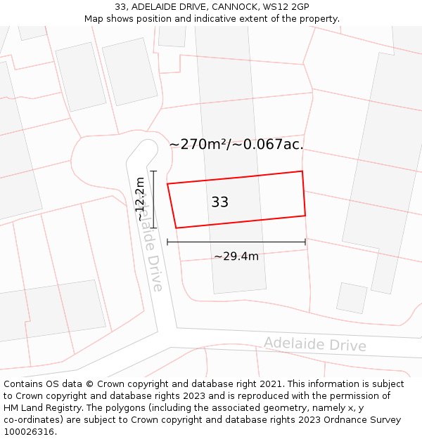 33, ADELAIDE DRIVE, CANNOCK, WS12 2GP: Plot and title map