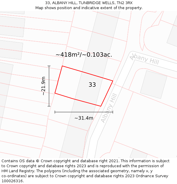 33, ALBANY HILL, TUNBRIDGE WELLS, TN2 3RX: Plot and title map