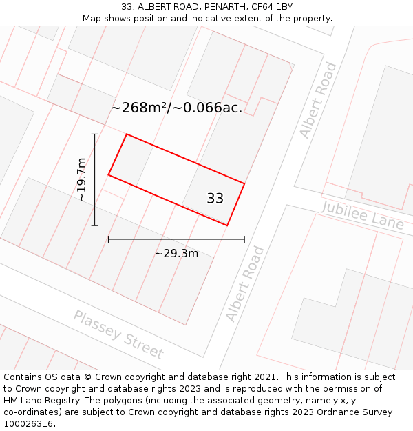 33, ALBERT ROAD, PENARTH, CF64 1BY: Plot and title map
