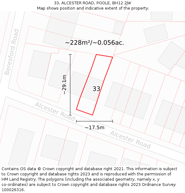 33, ALCESTER ROAD, POOLE, BH12 2JW: Plot and title map