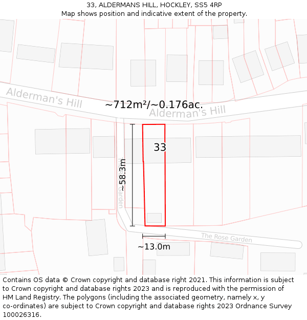 33, ALDERMANS HILL, HOCKLEY, SS5 4RP: Plot and title map
