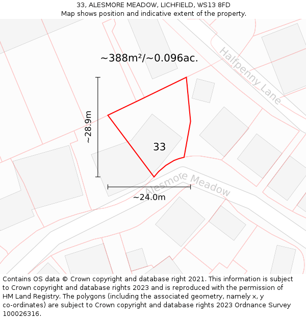 33, ALESMORE MEADOW, LICHFIELD, WS13 8FD: Plot and title map