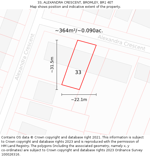 33, ALEXANDRA CRESCENT, BROMLEY, BR1 4ET: Plot and title map