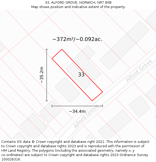 33, ALFORD GROVE, NORWICH, NR7 8XB: Plot and title map