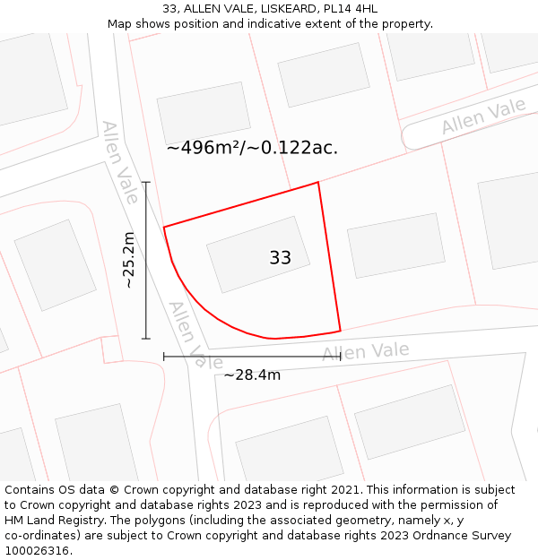 33, ALLEN VALE, LISKEARD, PL14 4HL: Plot and title map