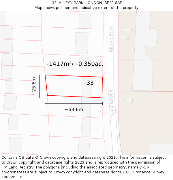 33, ALLEYN PARK, LONDON, SE21 8AT: Plot and title map