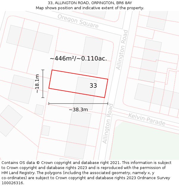 33, ALLINGTON ROAD, ORPINGTON, BR6 8AY: Plot and title map