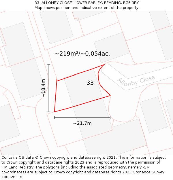 33, ALLONBY CLOSE, LOWER EARLEY, READING, RG6 3BY: Plot and title map