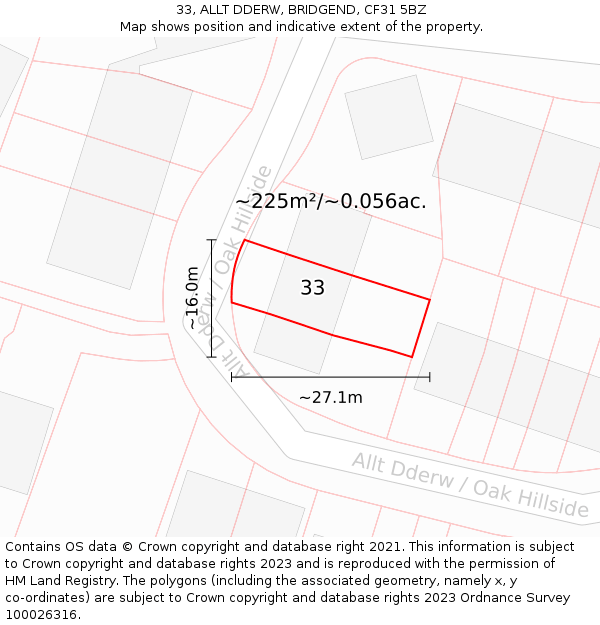33, ALLT DDERW, BRIDGEND, CF31 5BZ: Plot and title map