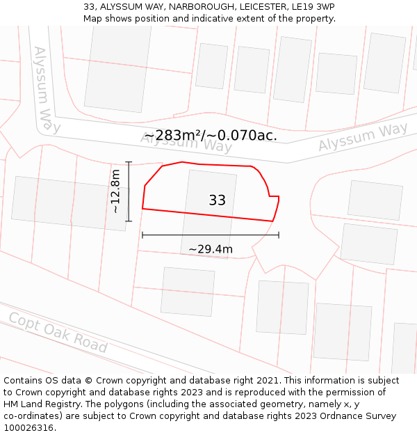 33, ALYSSUM WAY, NARBOROUGH, LEICESTER, LE19 3WP: Plot and title map