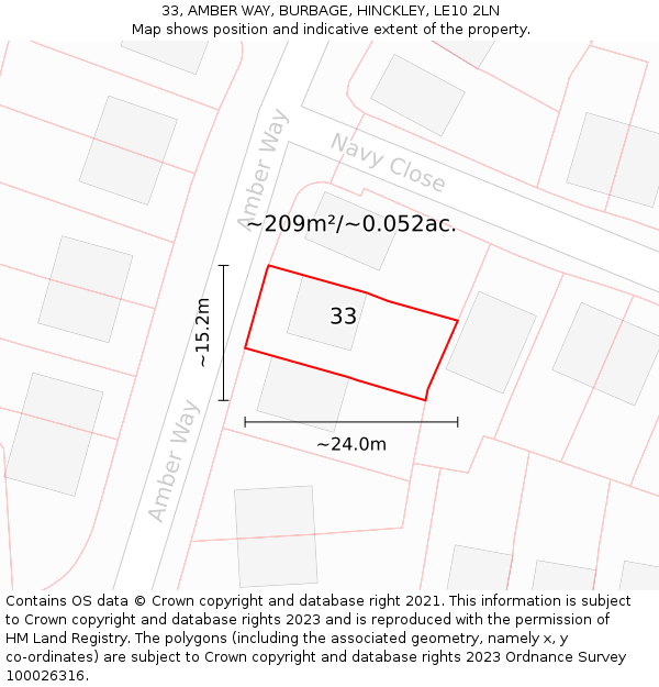 33, AMBER WAY, BURBAGE, HINCKLEY, LE10 2LN: Plot and title map