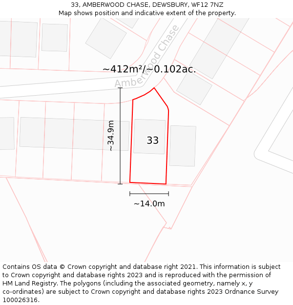 33, AMBERWOOD CHASE, DEWSBURY, WF12 7NZ: Plot and title map