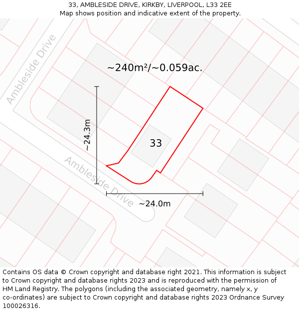 33, AMBLESIDE DRIVE, KIRKBY, LIVERPOOL, L33 2EE: Plot and title map