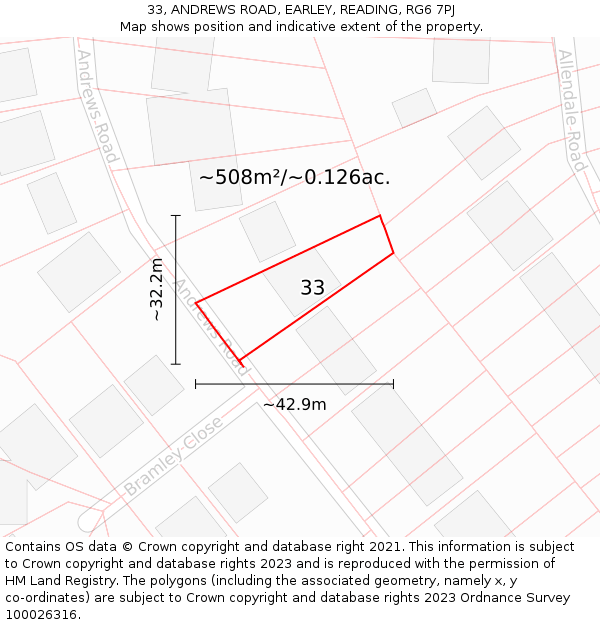 33, ANDREWS ROAD, EARLEY, READING, RG6 7PJ: Plot and title map